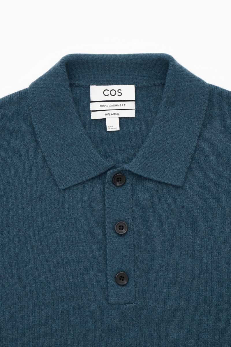 Turquoise Men's COS Pure Cashmere Polo Shirts | 872410ELO