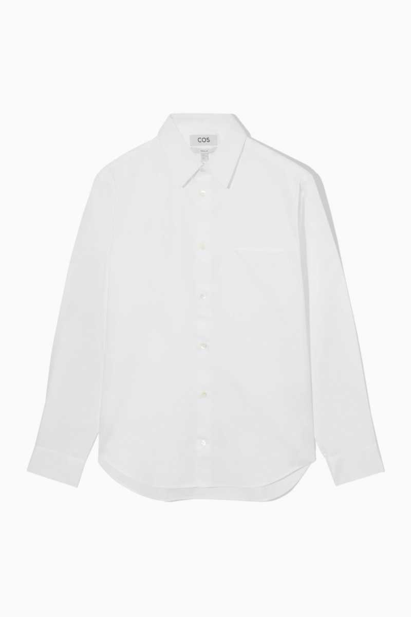 White Men's COS Patch-Pocket Regular Shirts | 827013OCY