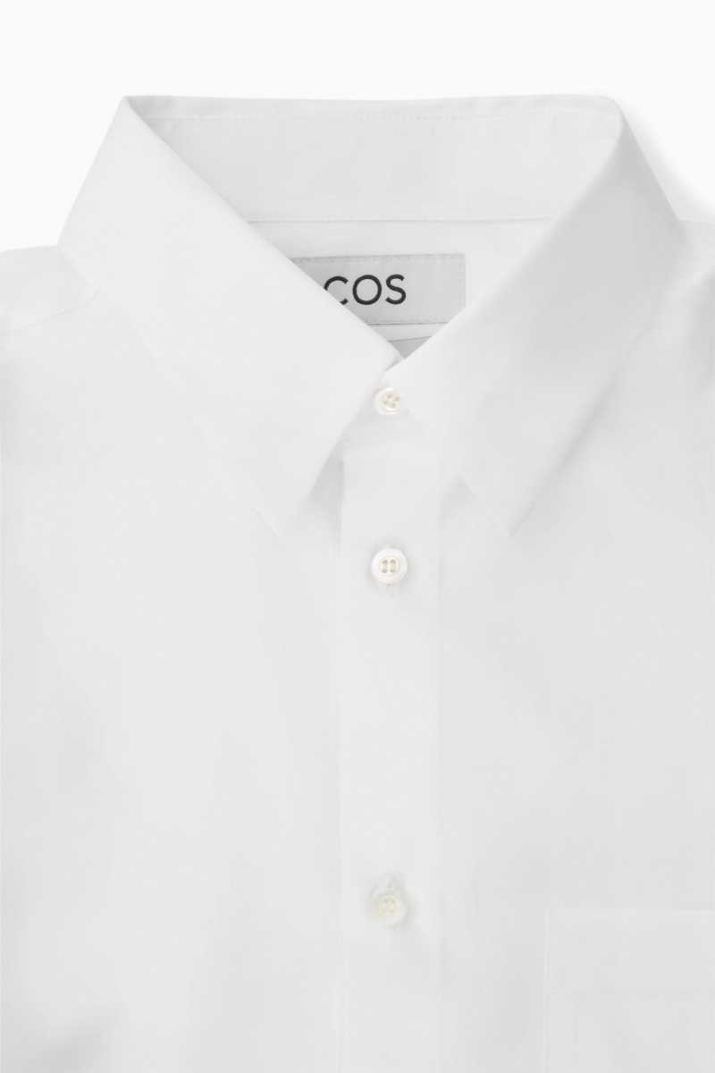 White Men's COS Patch-Pocket Regular Shirts | 827013OCY