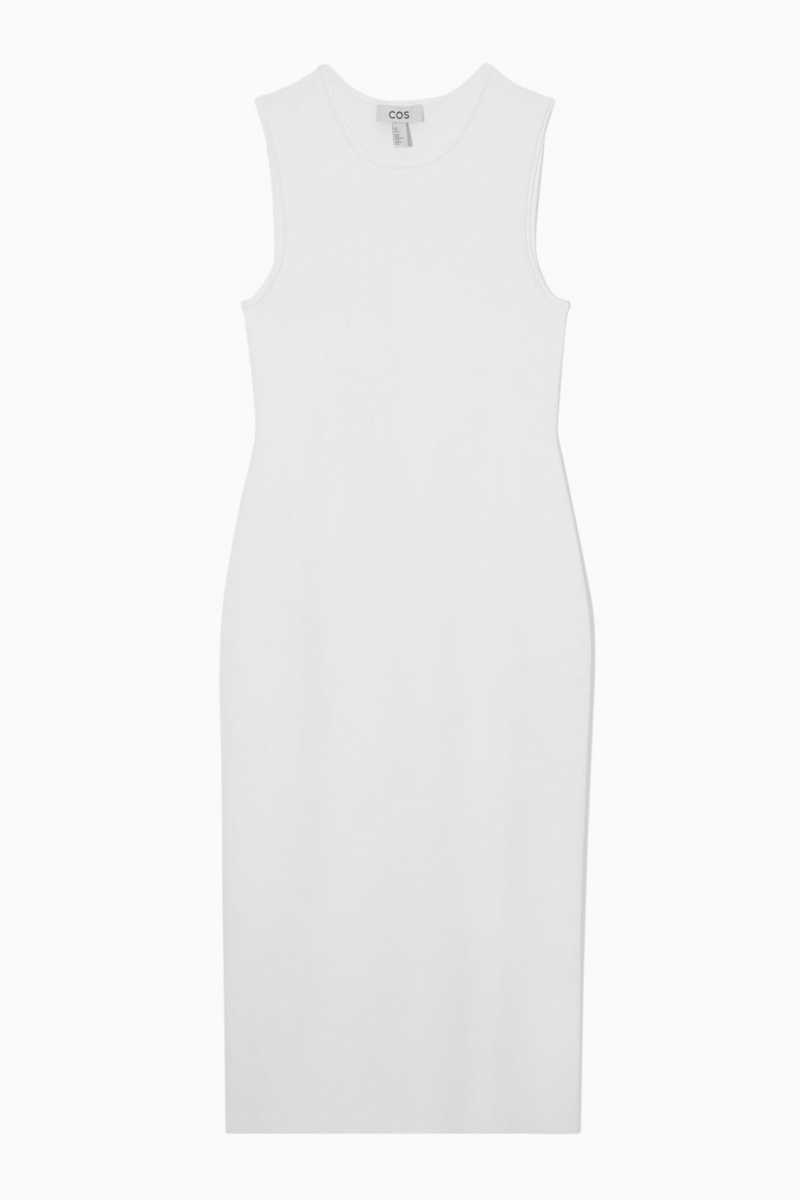 White Women's COS Knitted Midi Dress | 094258SHF