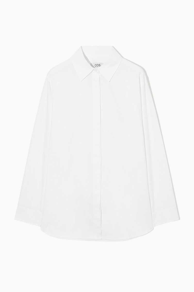 White Women's COS Minimal Concealed-Placket Shirts | 673081CGJ