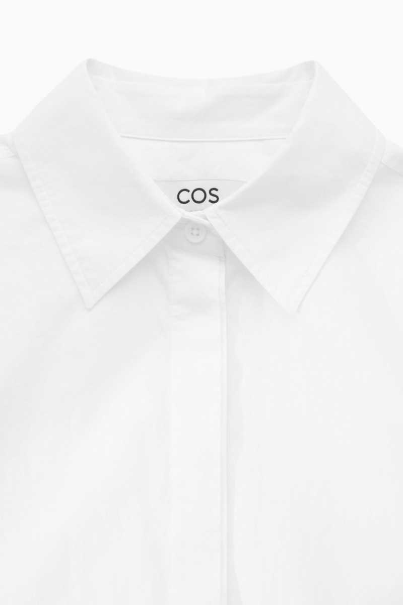 White Women's COS Minimal Concealed-Placket Shirts | 673081CGJ