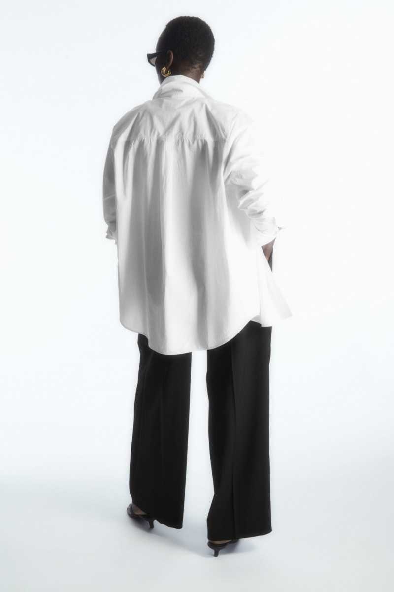 White Women's COS Oversized Long-Sleeve Shirts | 701849CTF