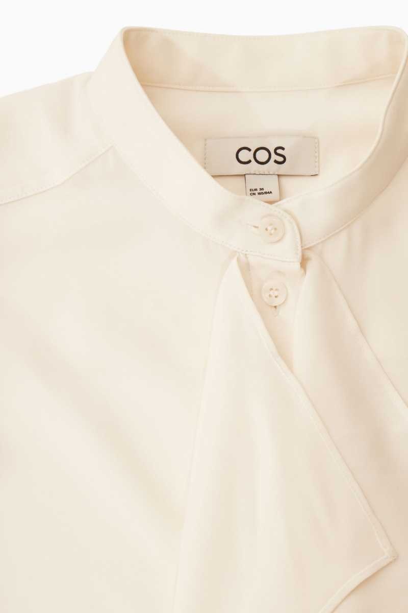 White Women's COS Ruffled Stand-Collar Blouse | 234568SPM