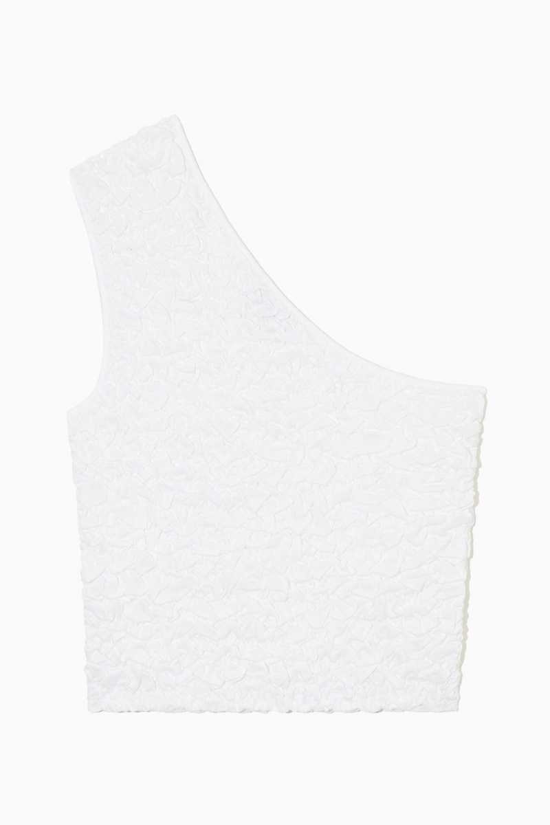 White Women's COS Smocked One-Shoulder Tank Top | 249618AHD