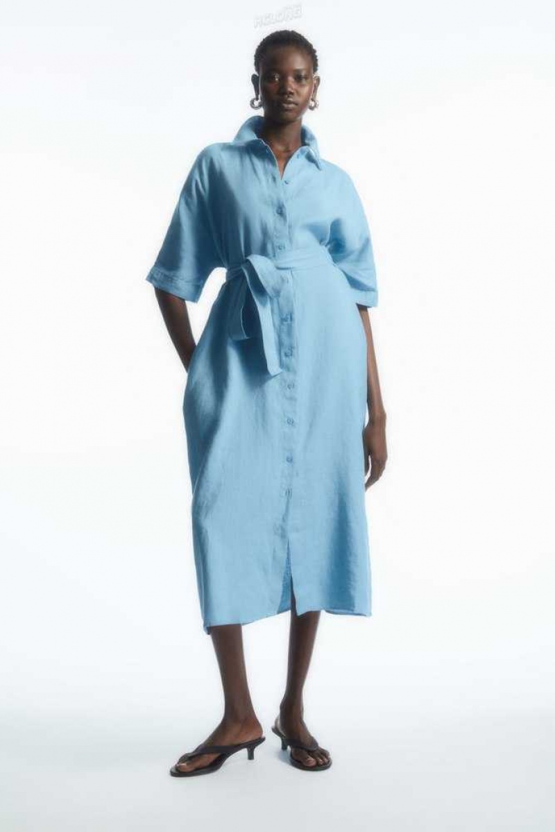 Women's COS Belted Linen Shirt Dress Dress | 049256YGQ