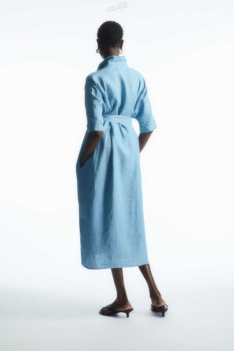 Women's COS Belted Linen Shirt Dress Dress | 049256YGQ