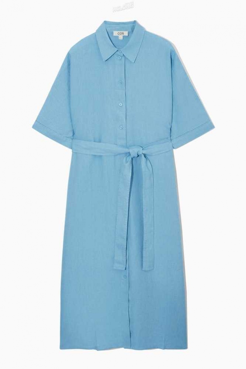 Women's COS Belted Linen Shirt Dress Dress | 049256YGQ