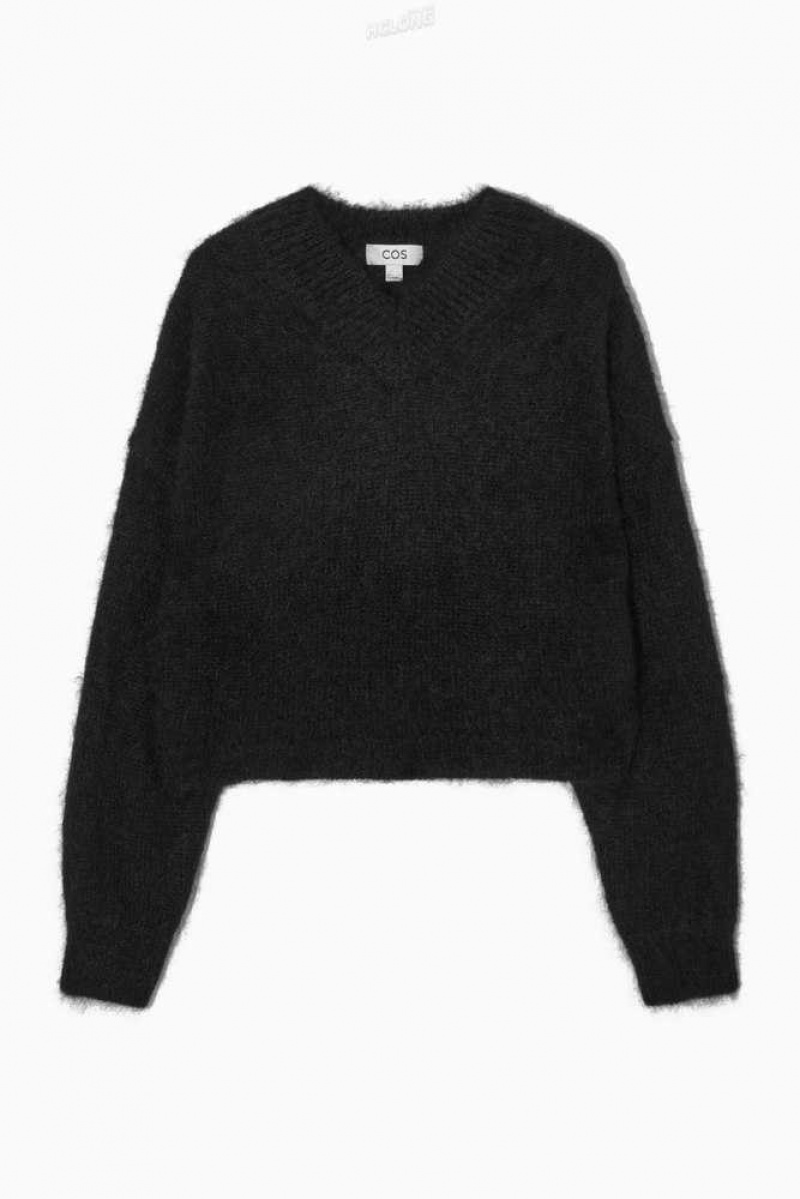 Women's COS Cropped V-Neck Mohair Jumper Knitwear & Cardigans | 351974VJO