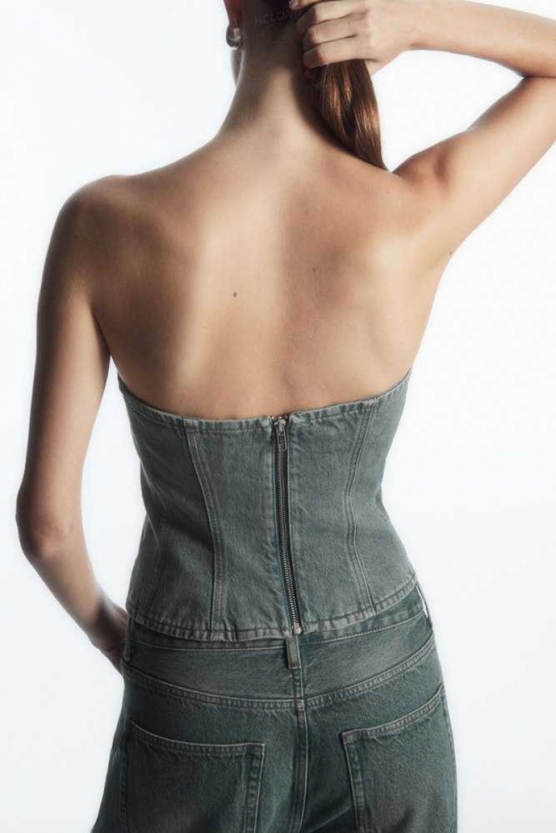 Women's COS Denim Bustier Tops | 793120RBP