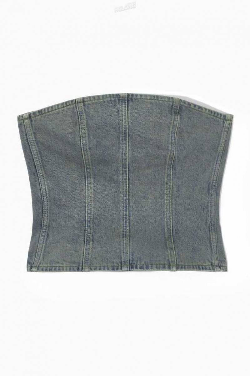 Women's COS Denim Bustier Tops | 793120RBP