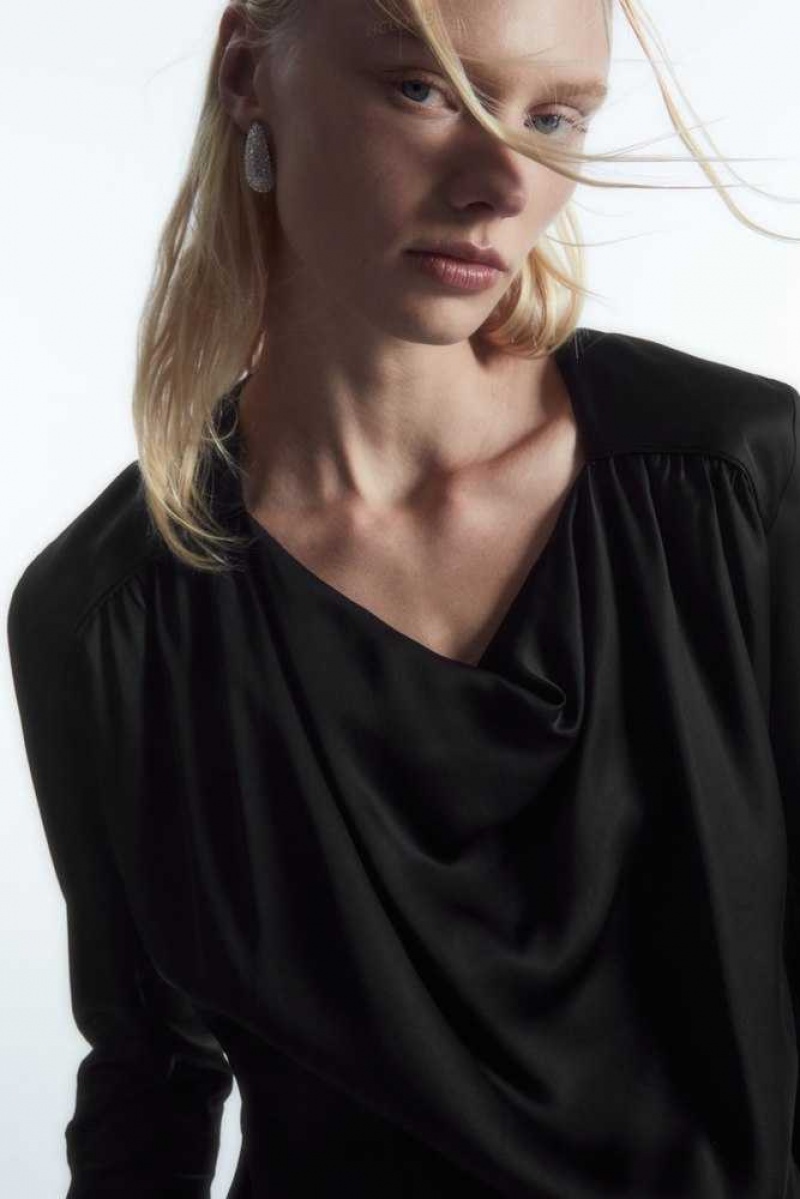 Women's COS Draped Cowl-Neck Satin Top Tops | 735421KBZ