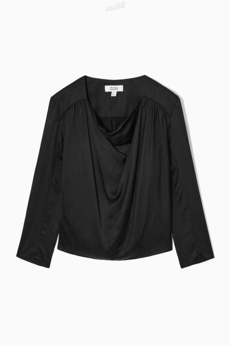 Women's COS Draped Cowl-Neck Satin Top Tops | 735421KBZ