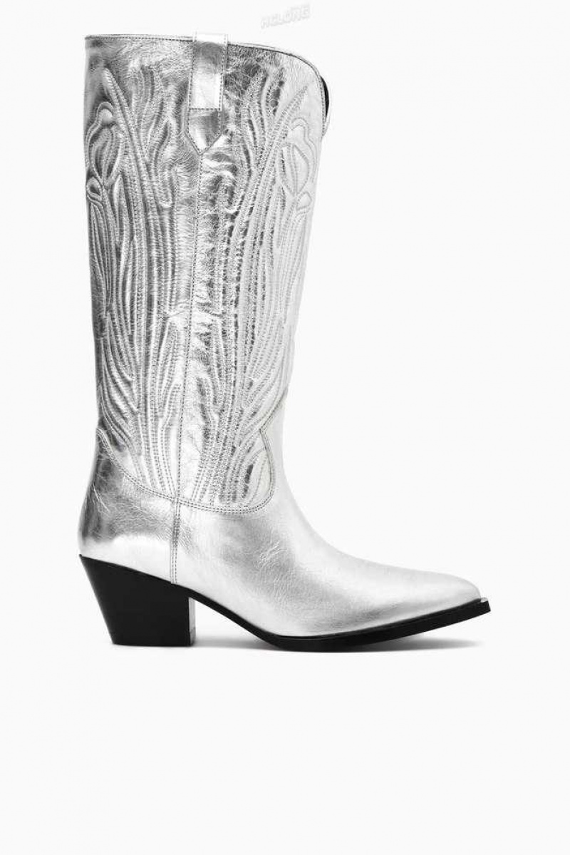 Women's COS Embroidered Leather Cowboy Boots Boots | 849152TNR