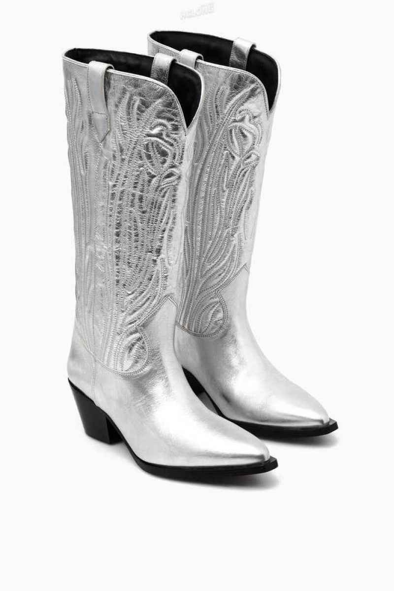 Women's COS Embroidered Leather Cowboy Boots Boots | 849152TNR