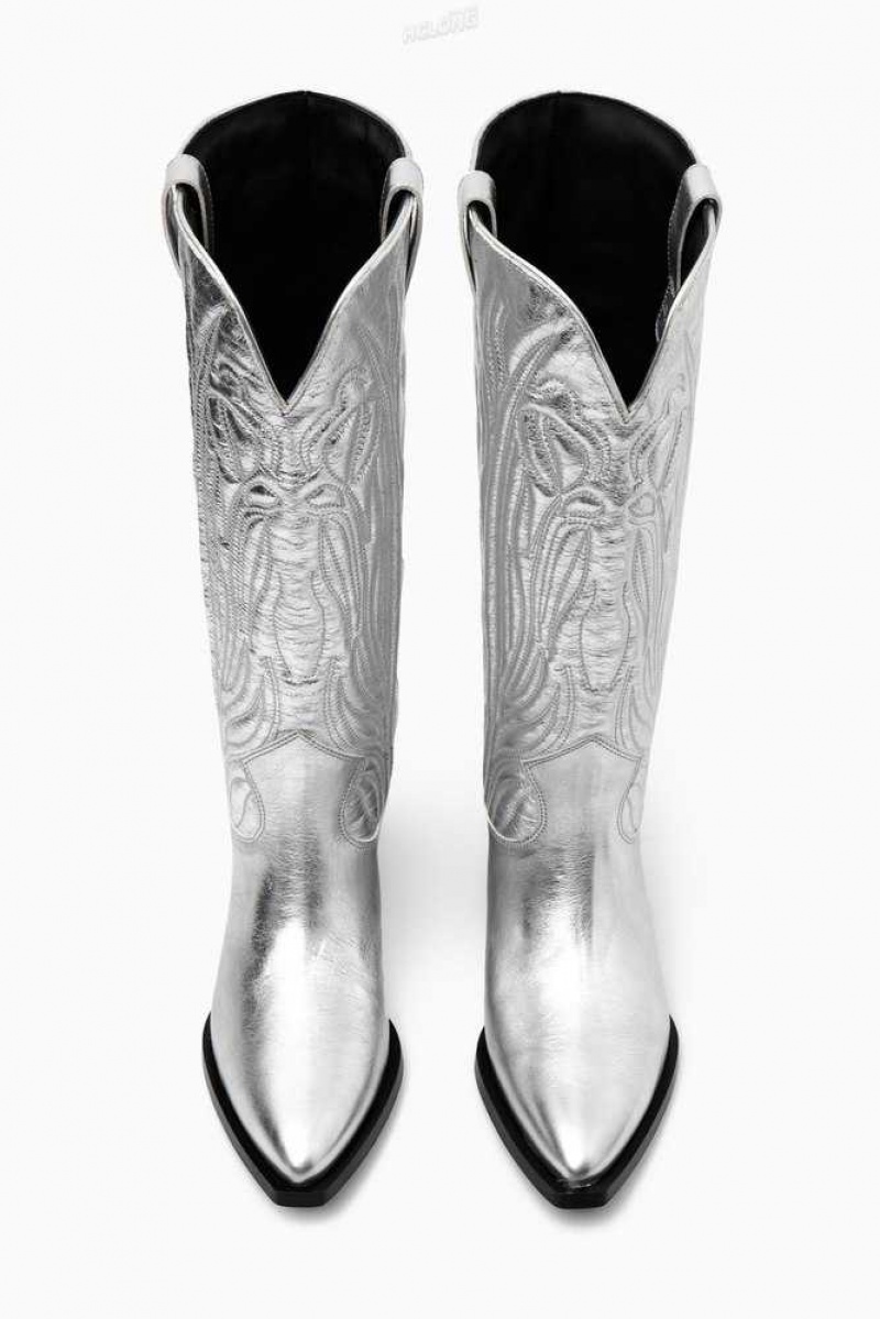 Women's COS Embroidered Leather Cowboy Boots Boots | 849152TNR