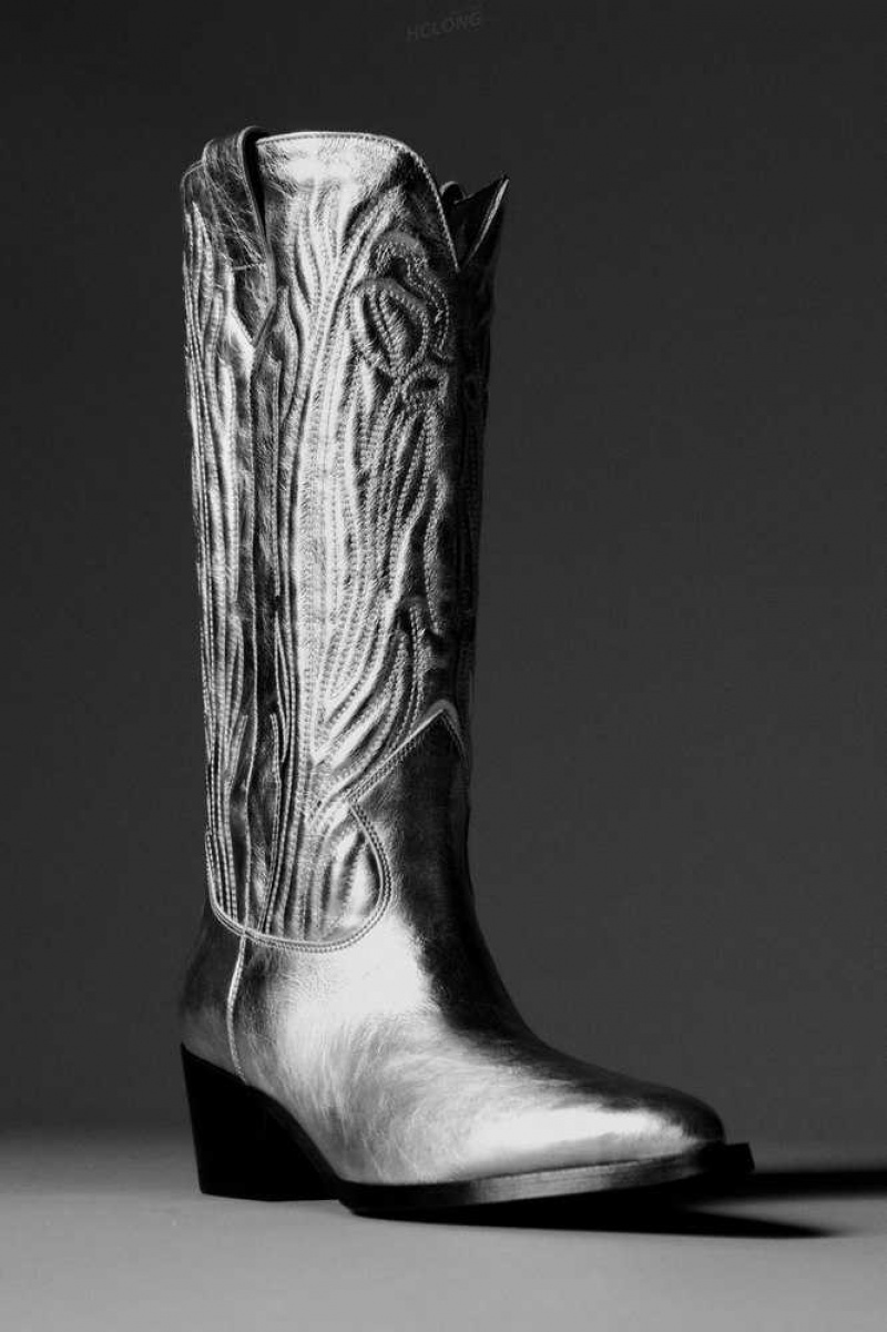 Women's COS Embroidered Leather Cowboy Boots Boots | 849152TNR