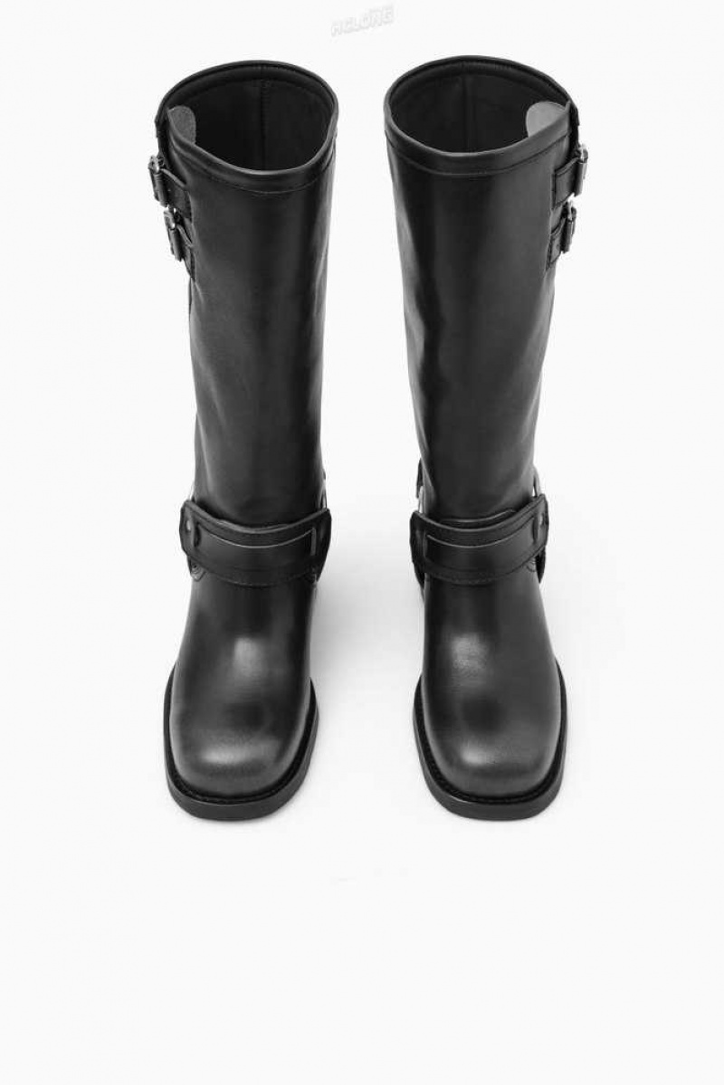 Women's COS Leather Biker Boots Boots | 375124HYU