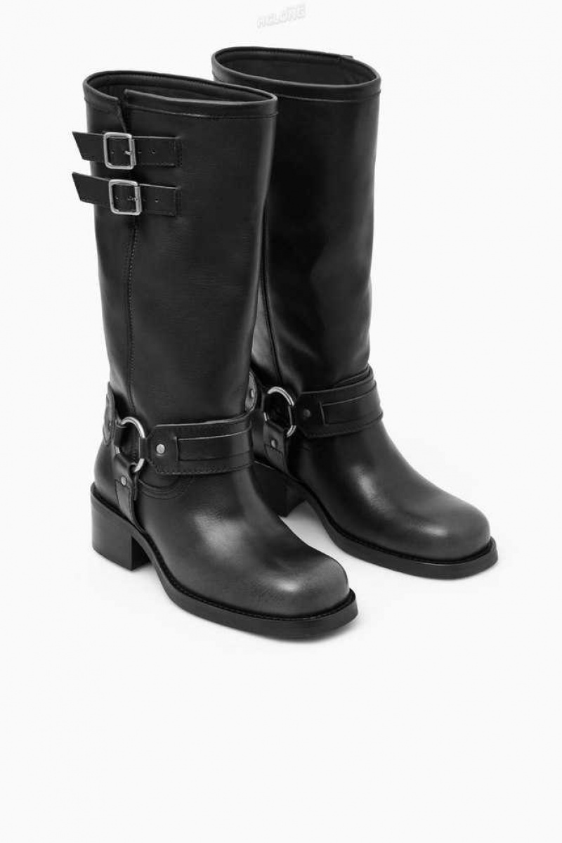 Women's COS Leather Biker Boots Boots | 375124HYU