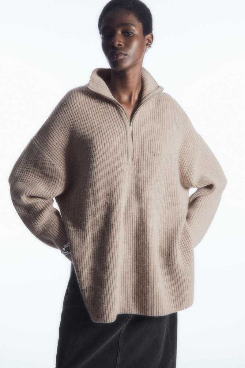 Women's COS Oversized Cashmere-Blend Half-Zip Jumper Knitwear & Cardigans | 125948JIF