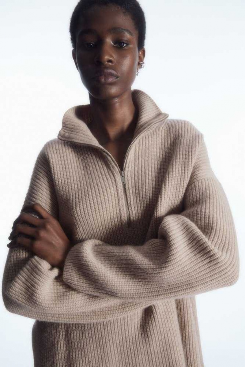 Women's COS Oversized Cashmere-Blend Half-Zip Jumper Knitwear & Cardigans | 125948JIF