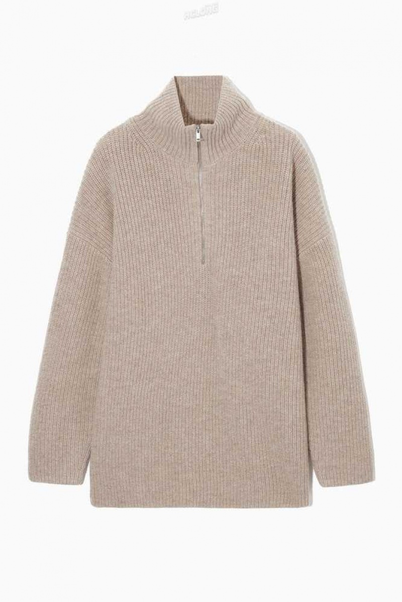 Women's COS Oversized Cashmere-Blend Half-Zip Jumper Knitwear & Cardigans | 125948JIF