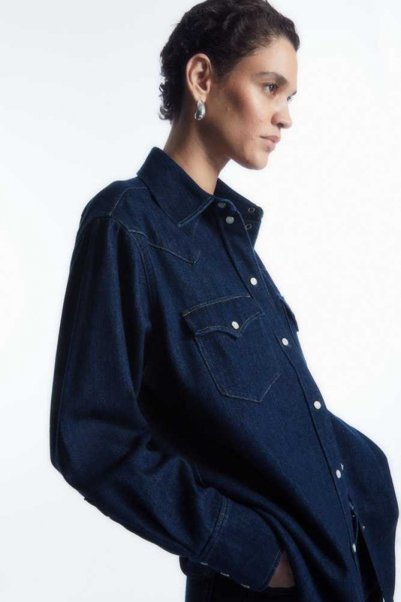 Women's COS Oversized Denim Western Shirt Shirts & Blouses | 942863JAO