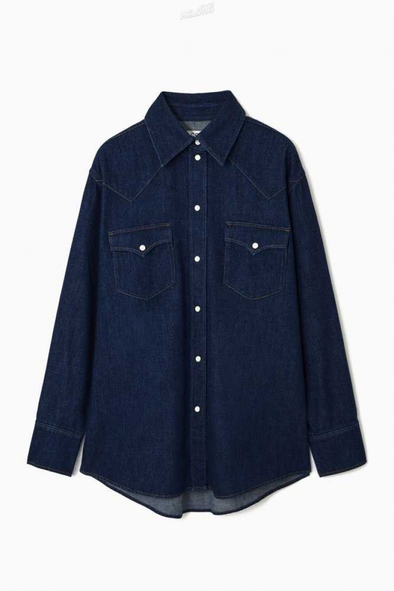 Women's COS Oversized Denim Western Shirt Shirts & Blouses | 942863JAO