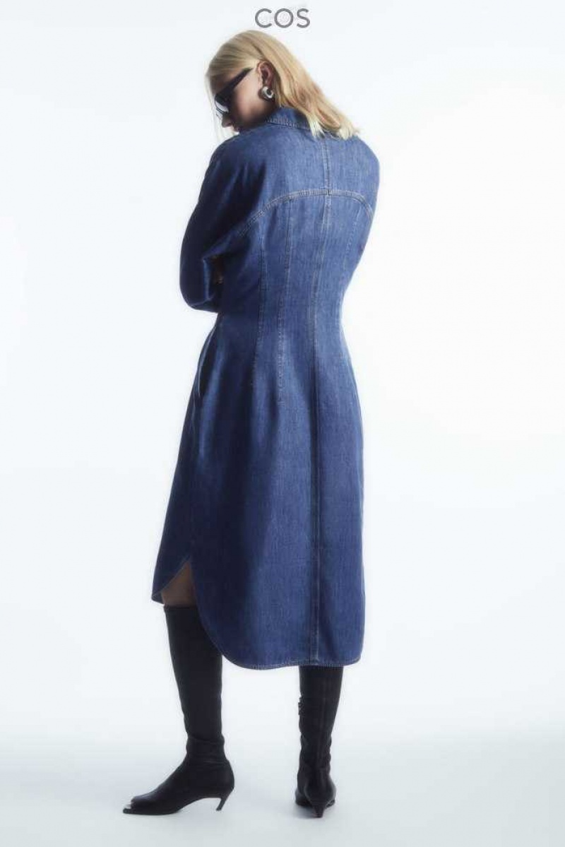 Women's COS Oversized Waisted Denim Shirt Dress Dress | 987645CLV