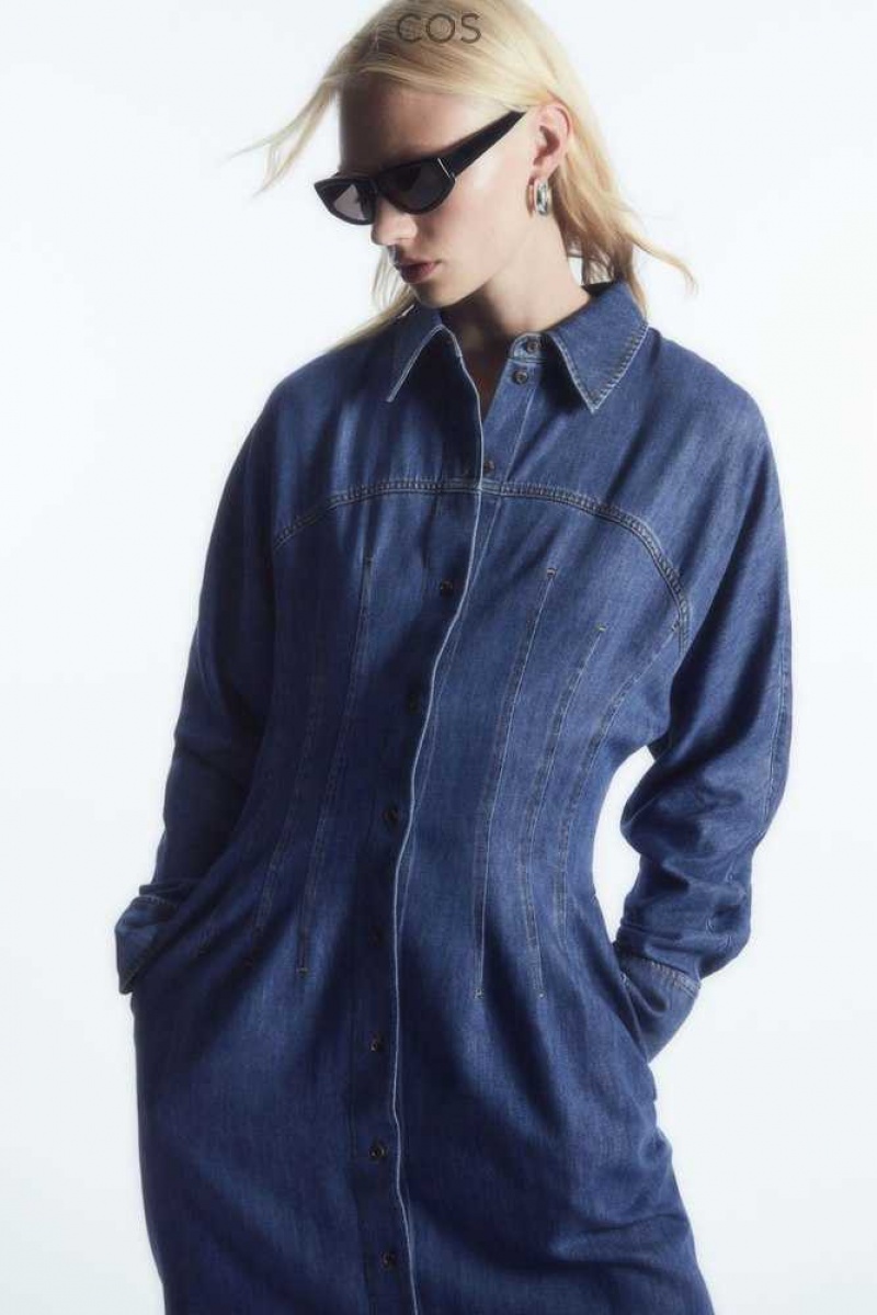 Women's COS Oversized Waisted Denim Shirt Dress Dress | 987645CLV