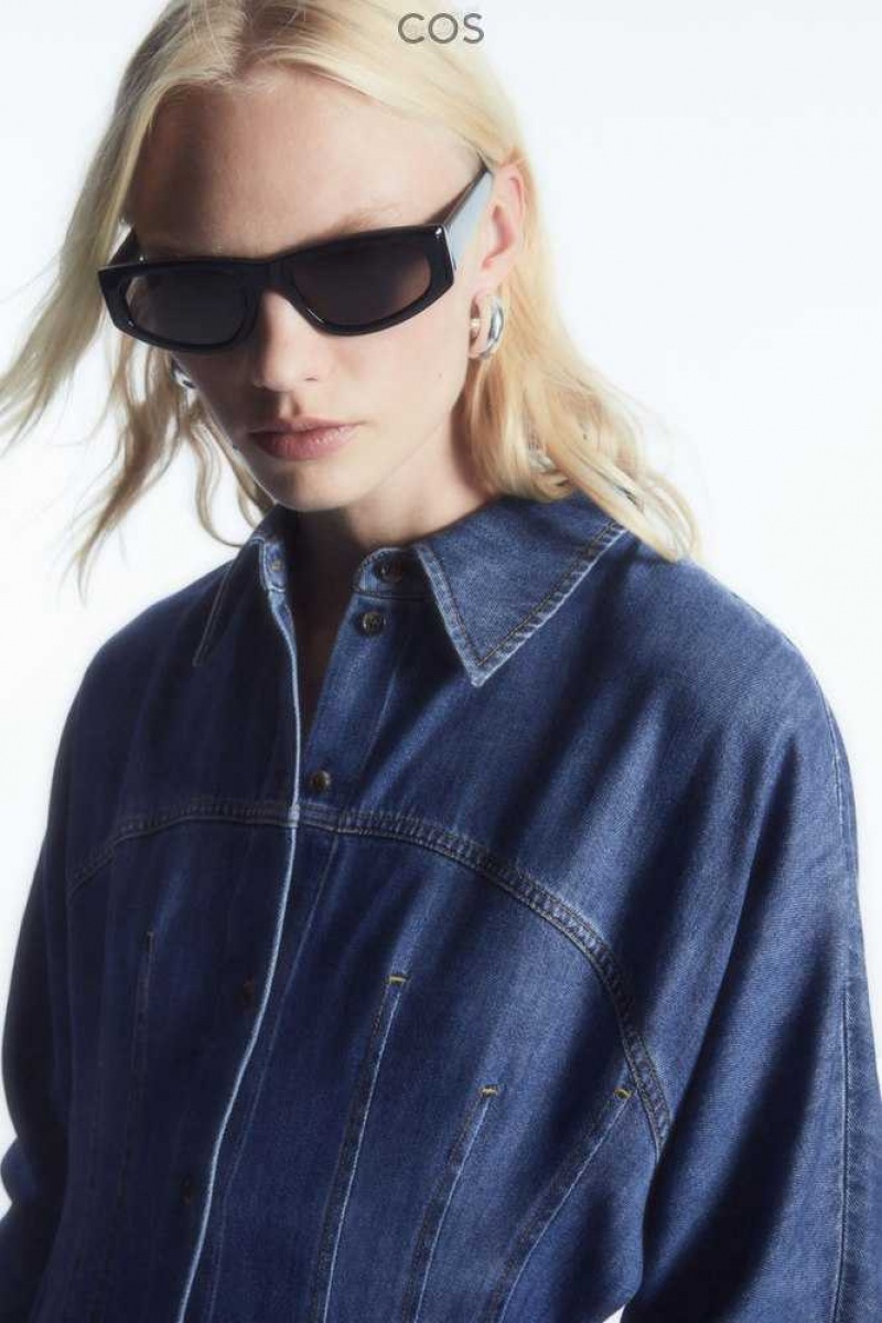 Women's COS Oversized Waisted Denim Shirt Dress Dress | 987645CLV