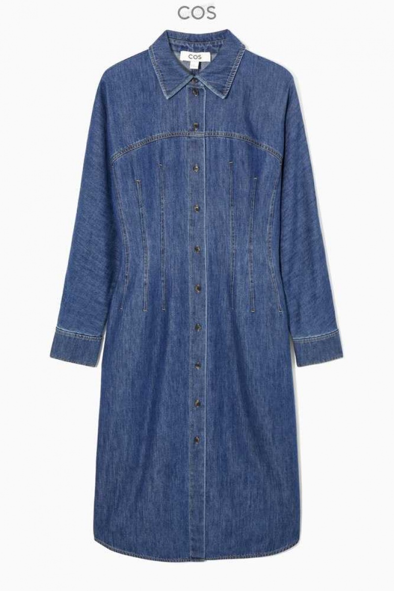 Women's COS Oversized Waisted Denim Shirt Dress Dress | 987645CLV