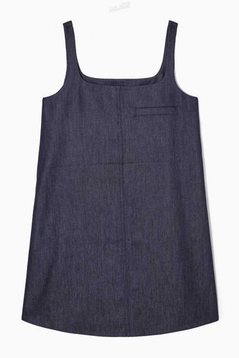 Women's COS Square-Neck Denim Mini Dress Dress | 967508WXQ