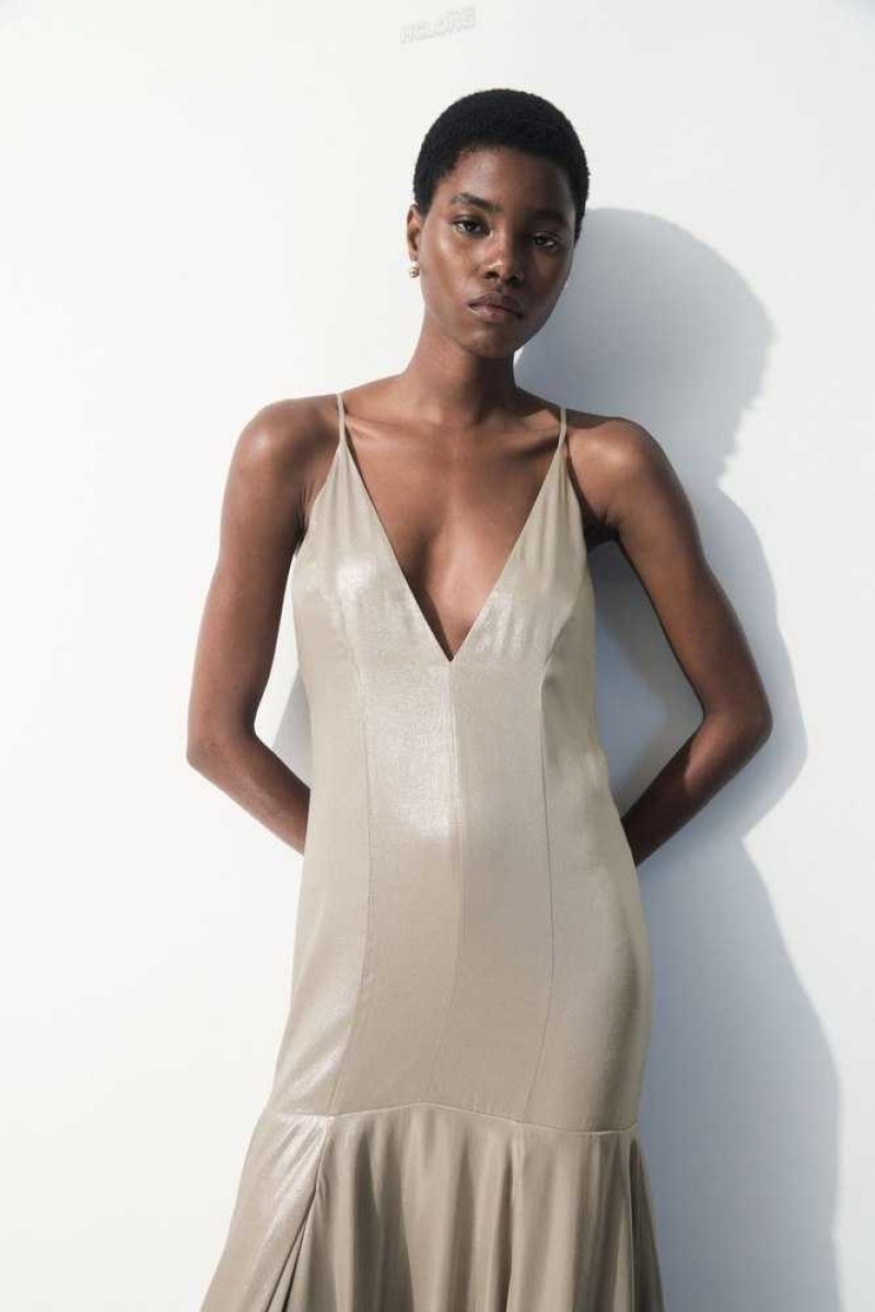 Women's COS The Metallic Flared Slip Dress Dress | 673105KCT