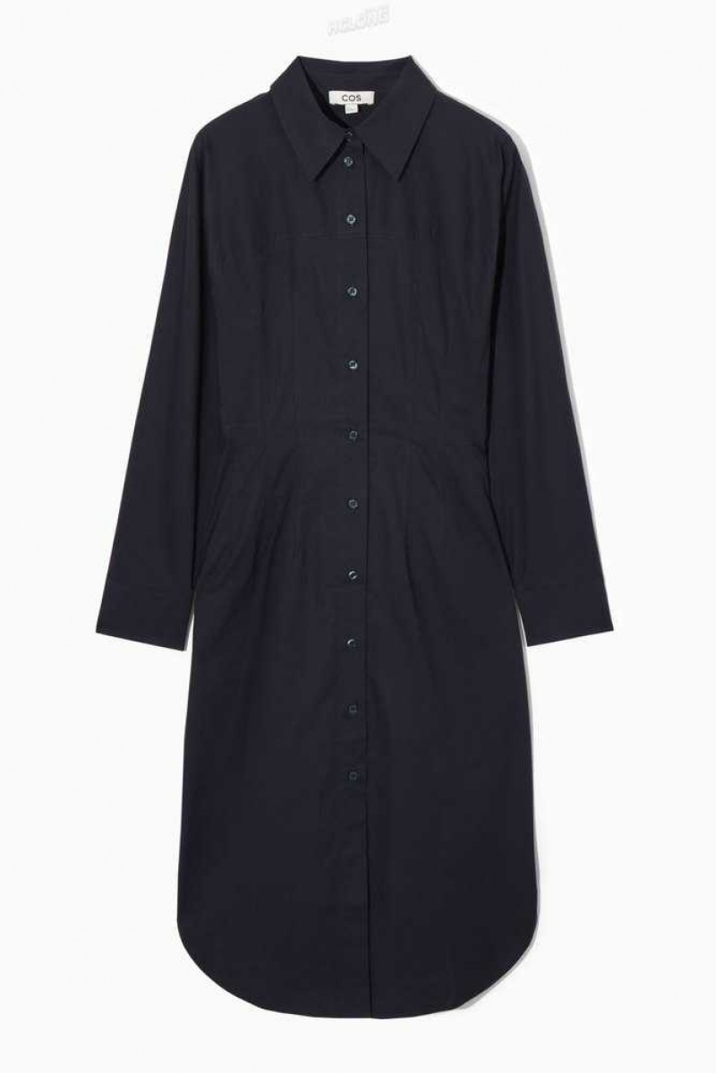 Women's COS Waisted Midi Shirt Dress Dress | 854763BDT